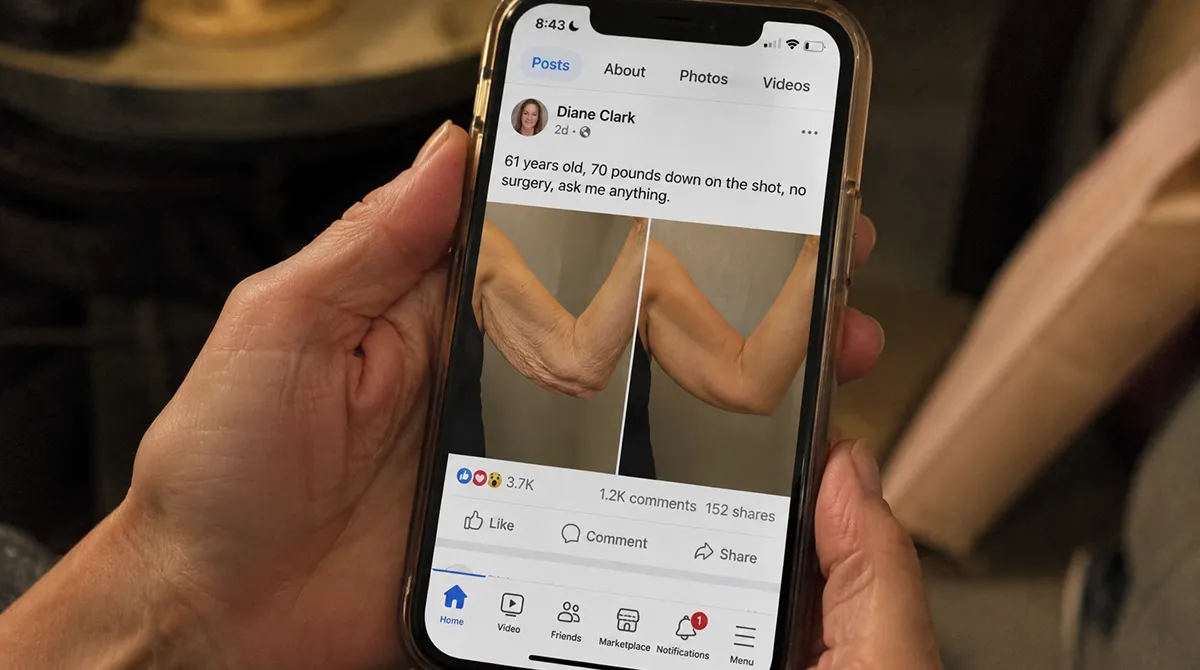 Reader checking the product listing on a phone