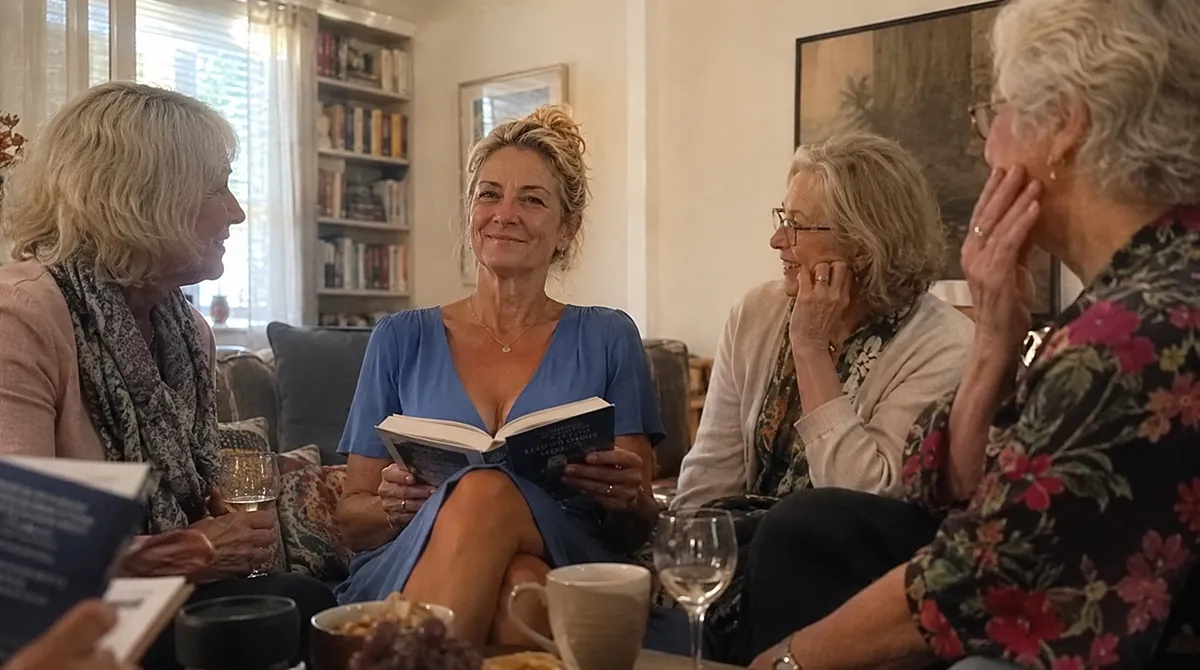 A small group of women talking in a living room